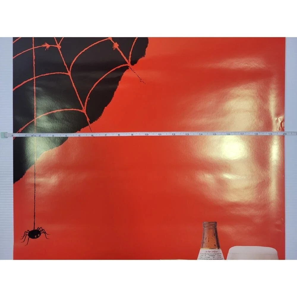 Vintage Miller Lite Beer Halloween Spider‎ Web Red Poster NEVER DISPLAYED